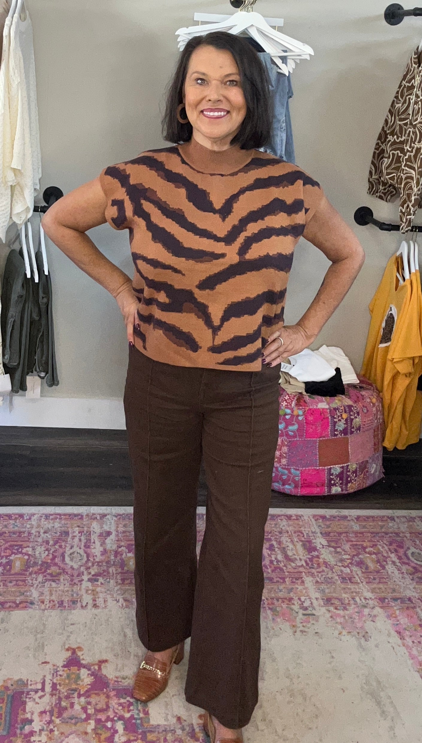 Brown, Pleated Pants