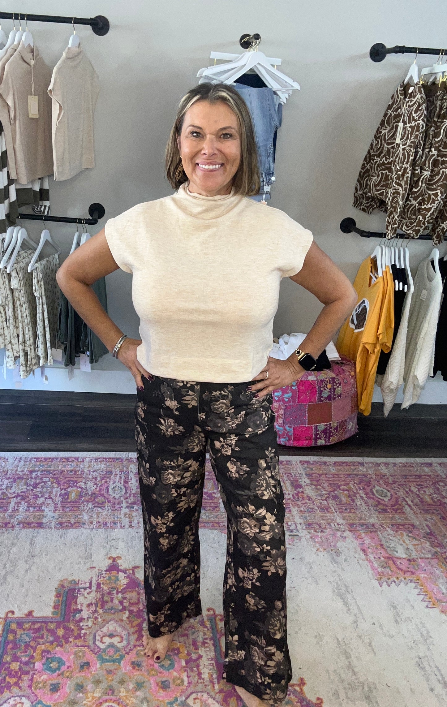 Black Floral Pants