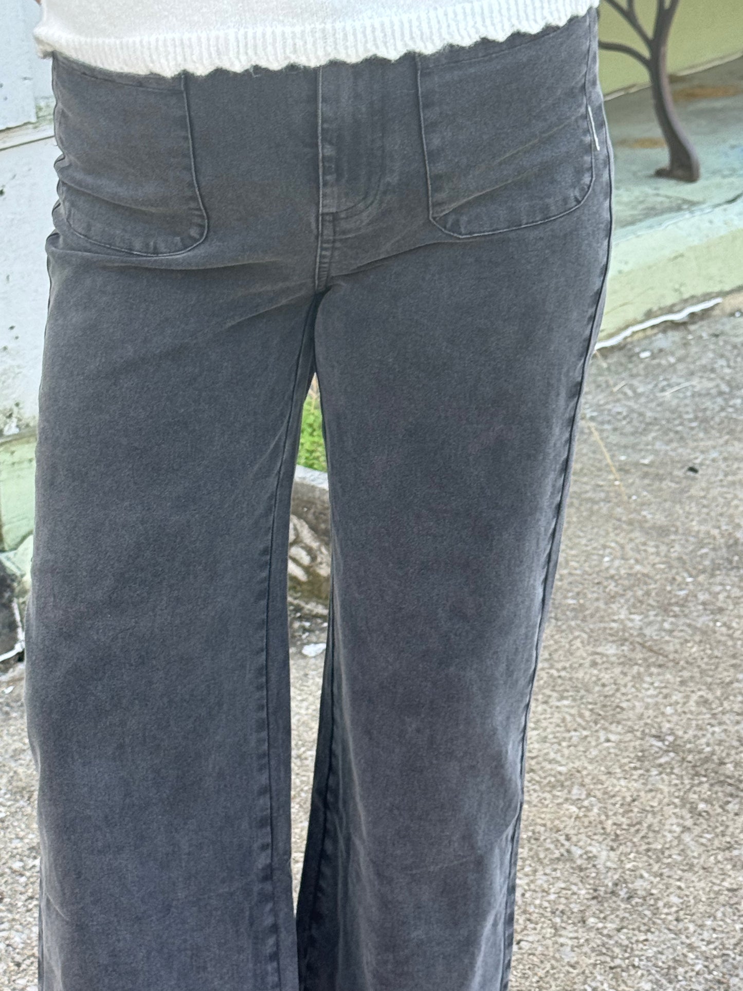Black Faded Washed Pants