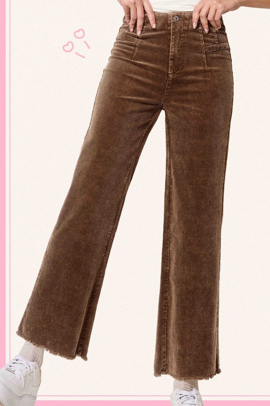 Mineral Washed Raw Edge Hemline Corduroy Pants