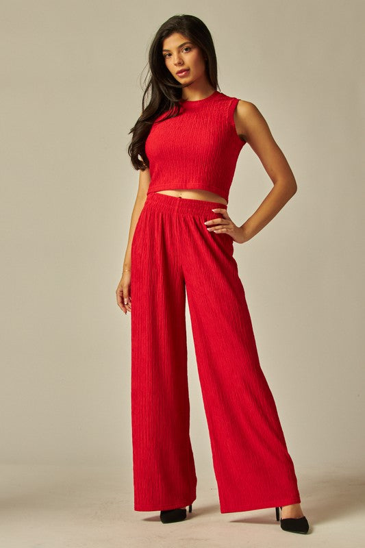 Crinkle Textured 2-pc. Cropped Lounge Set (multiple colors)