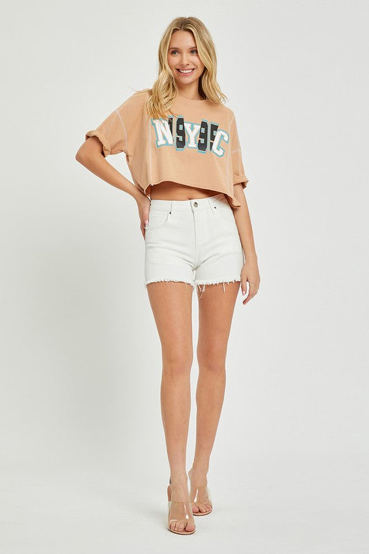 Risen Tummy Control High Rise Fray Hem Shorts