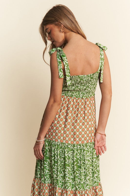 Multi Print Patchwork Smocked Tiered Dress