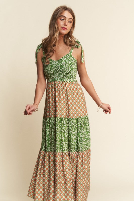 Multi Print Patchwork Smocked Tiered Dress