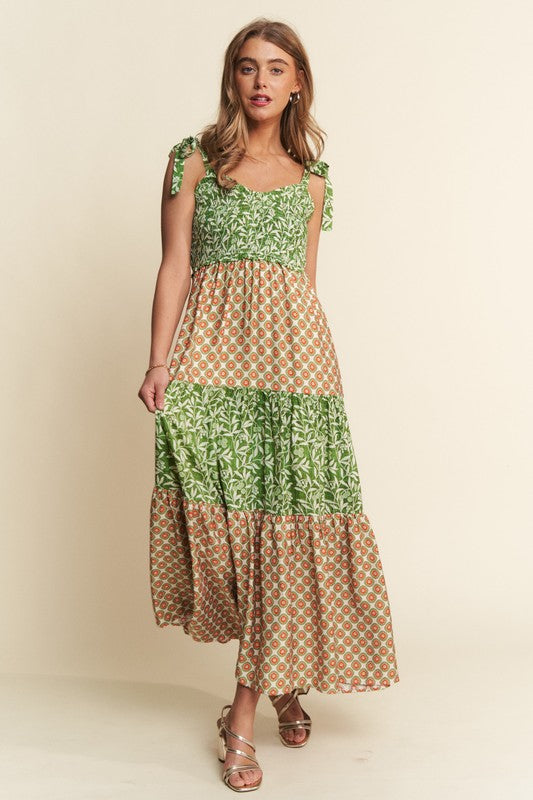 Multi Print Patchwork Smocked Tiered Dress