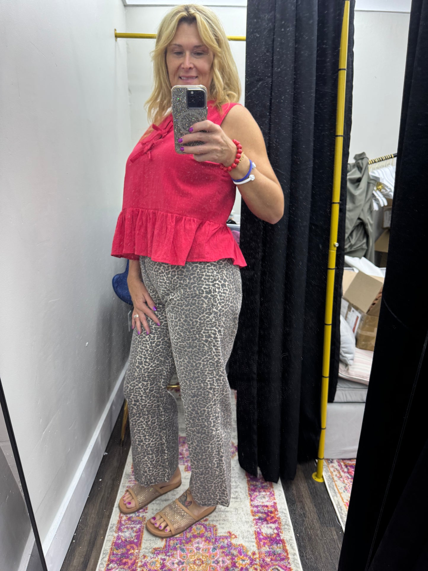 Animal Print Cropped High Rise Pants