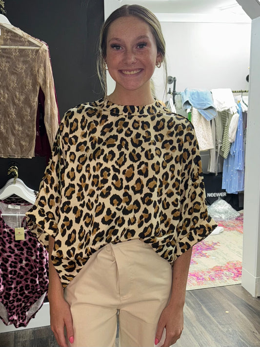 Leopard Mock Neck Oversized Top