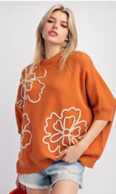 Easel 3-D Floral Sweater