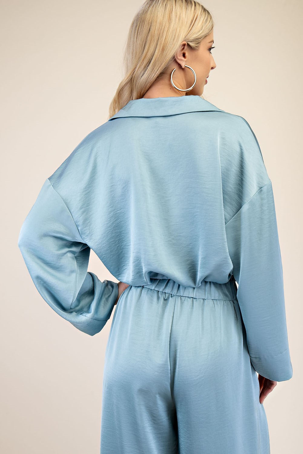 Blue Satin Twist Detail Satin Shirt