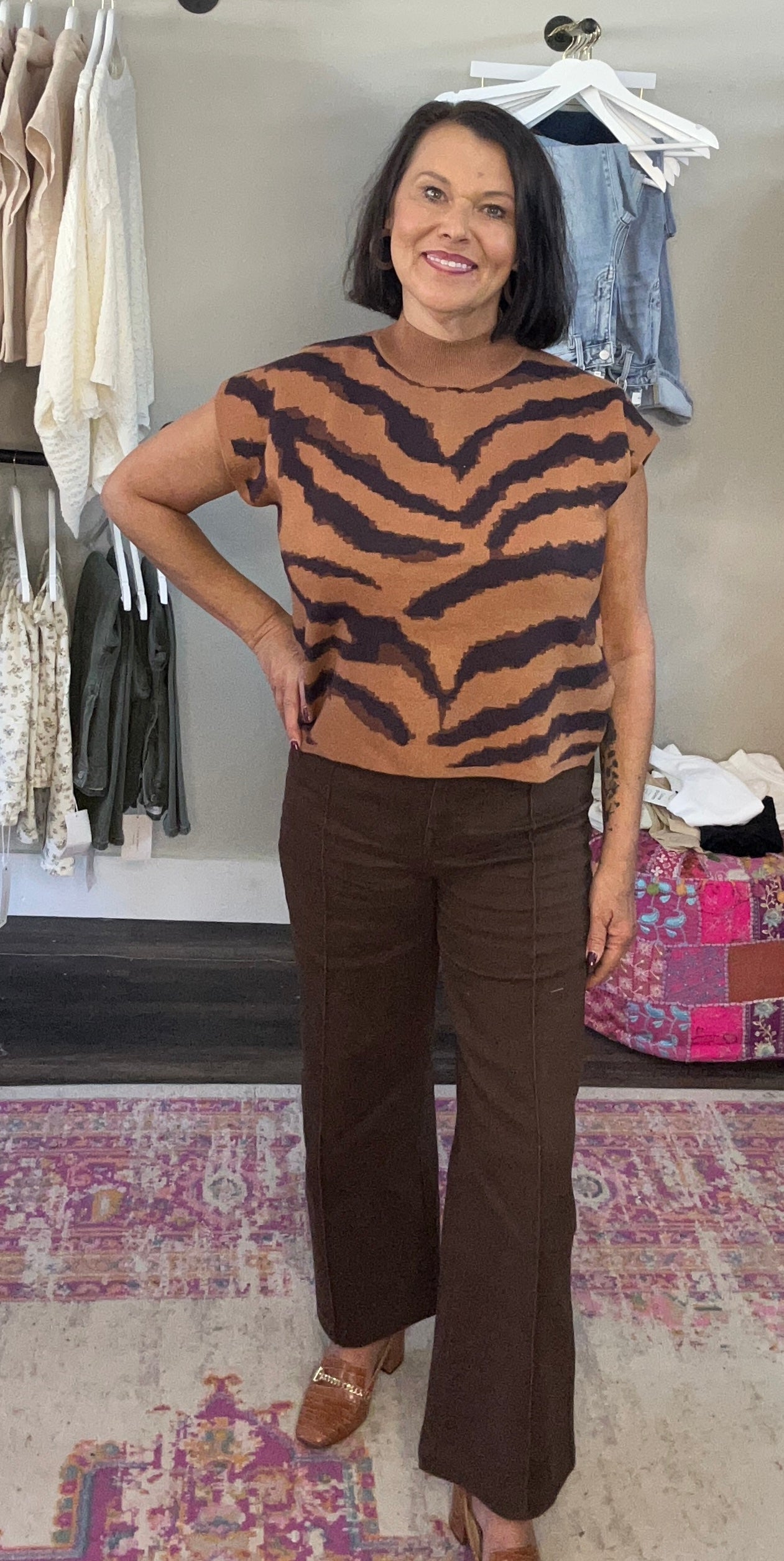 Brown, Pleated Pants