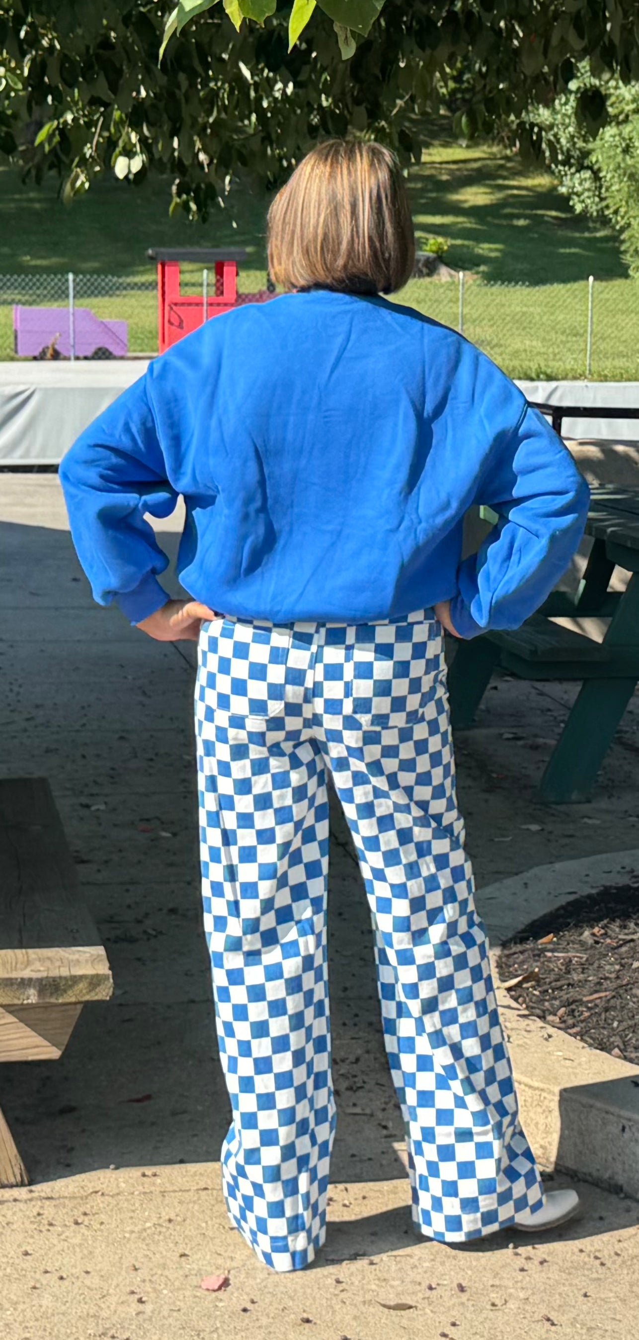 Blue & White Checkered Bottoms w/Elastic Band