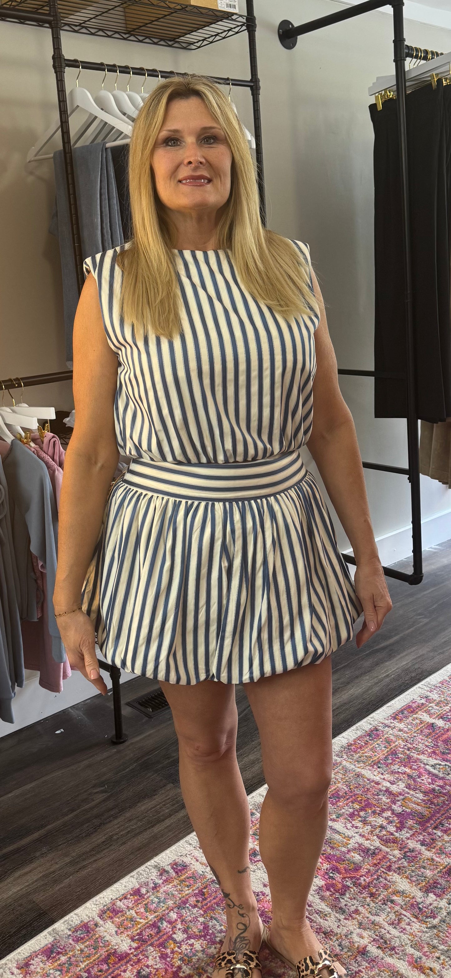 Blue Striped Bubble Skort Set