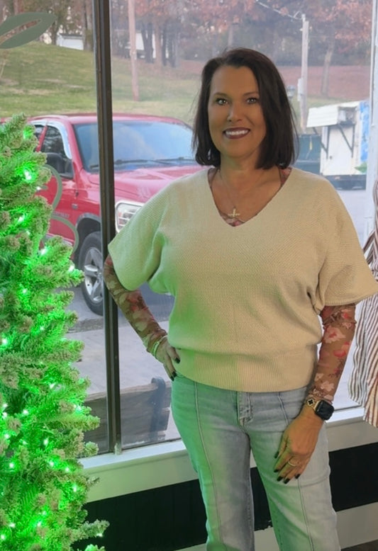 V-Neck Short Sleeve Dolman Sweater