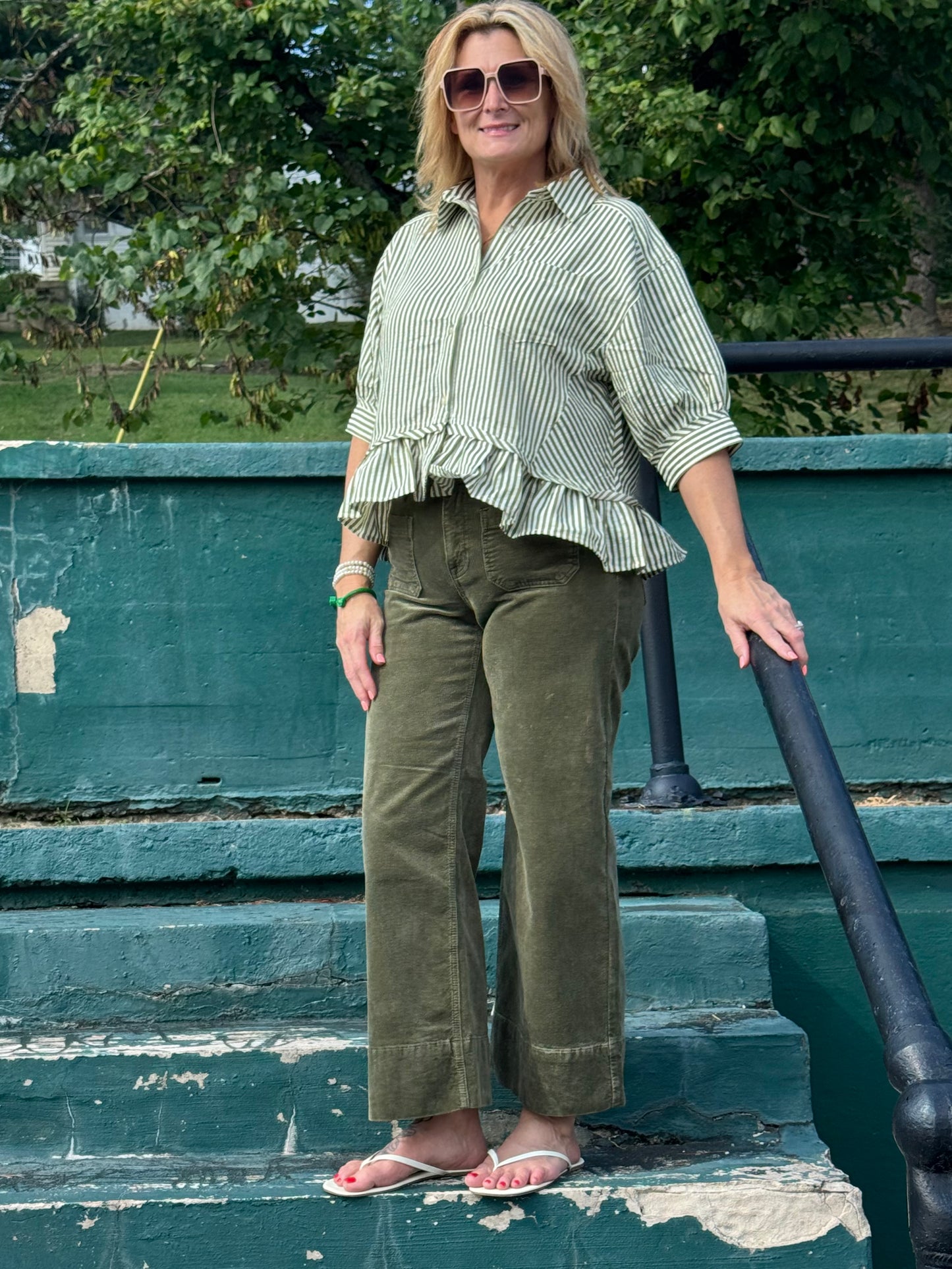 High Rise Crop Wide Patch Pocket Corduroy Pants
