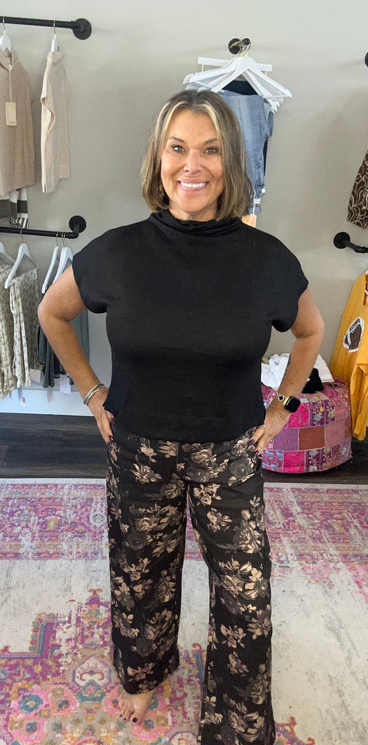 Black Floral Pants