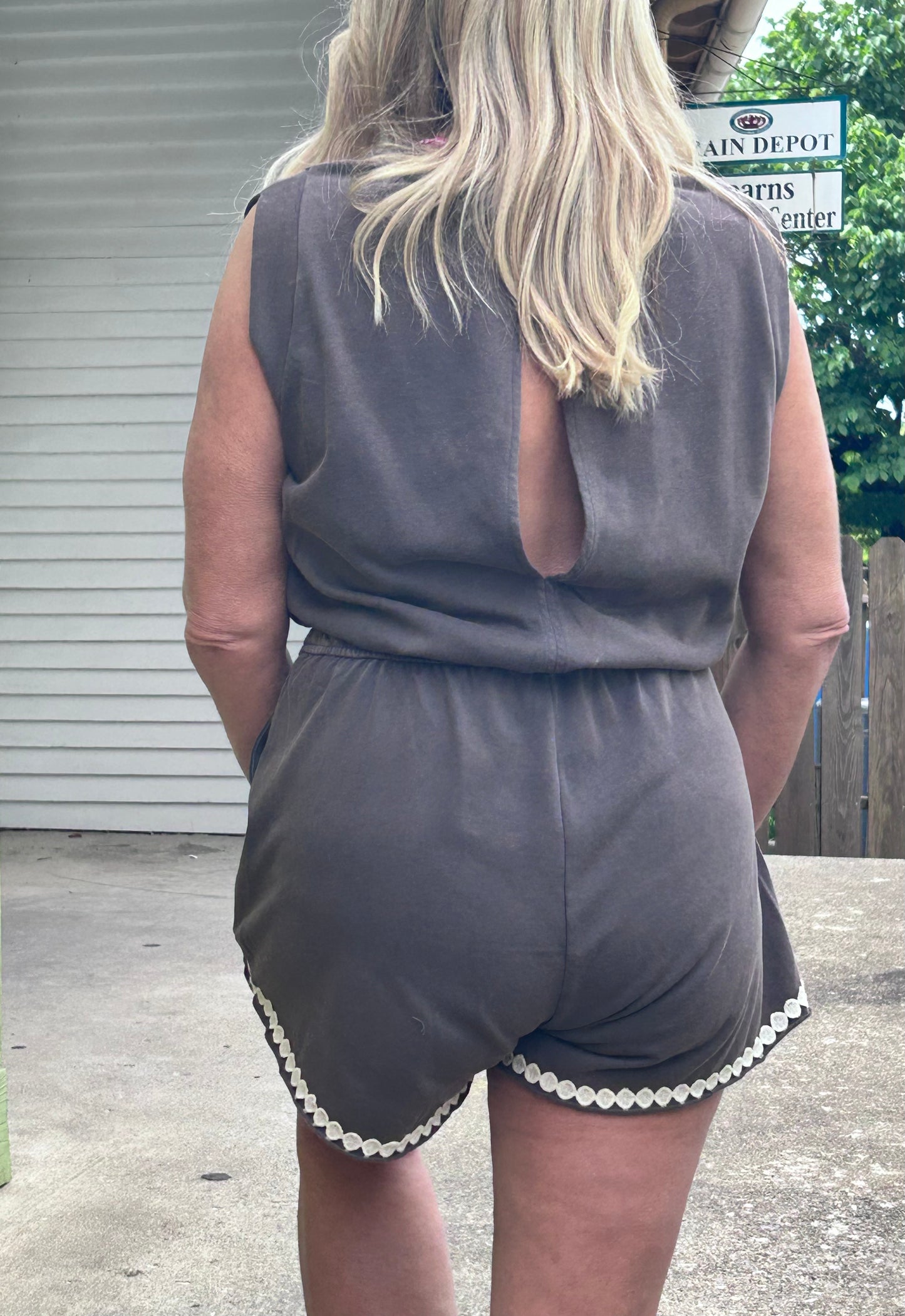 Mineral Washed Ash Olive French Terry Romper
