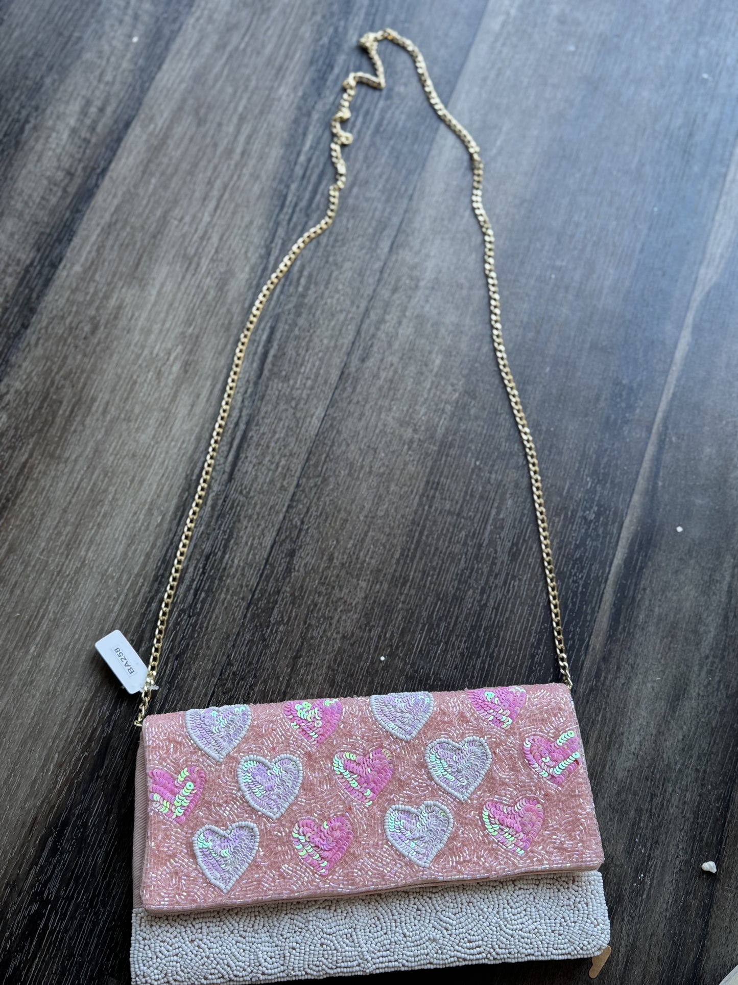 Embellished Heart Cross Body with Hold Chain Link Strap