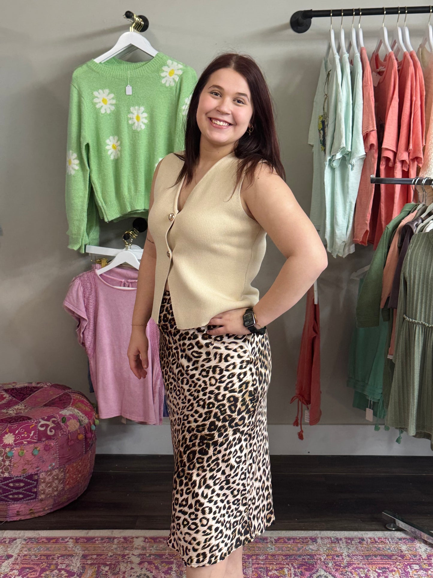 Mocha Cheetah Print Midi Skirt