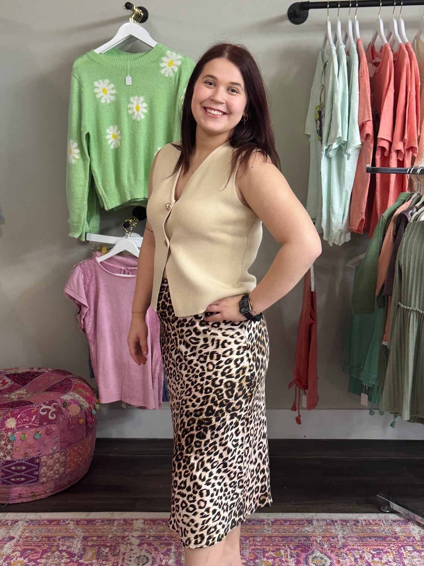 Mocha Cheetah Print Midi Skirt