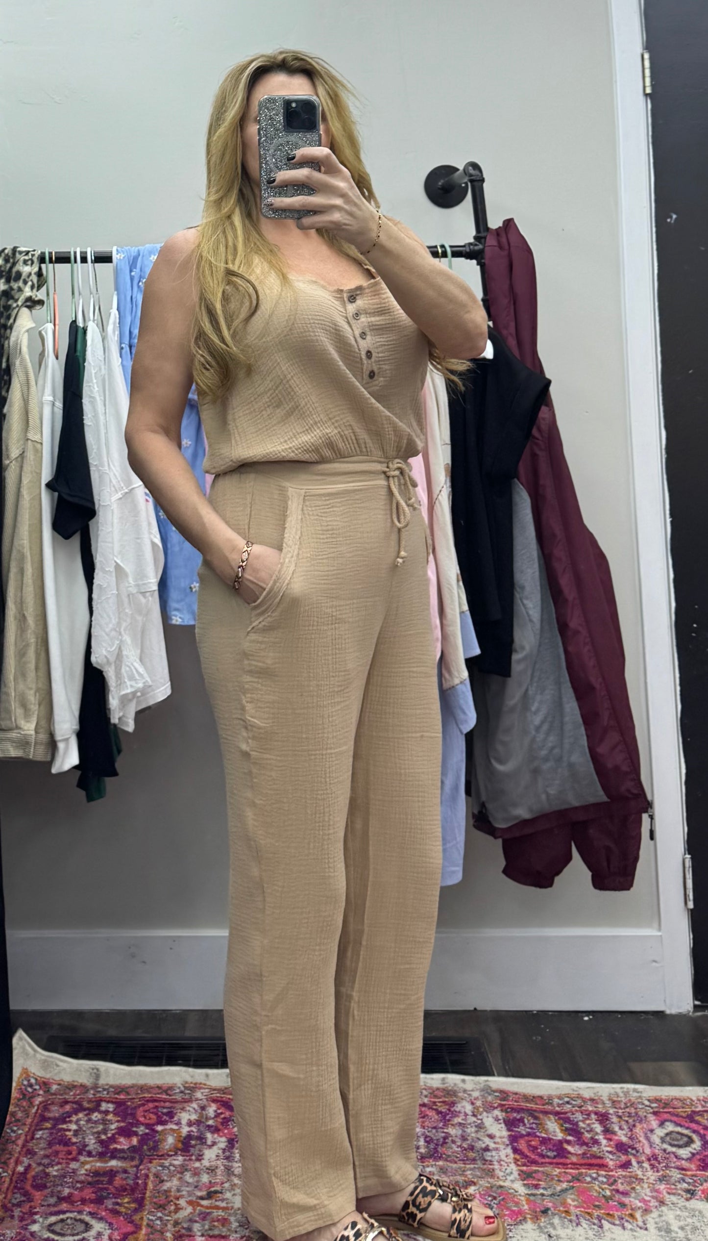 Cotton Crinkle Sleeveless Jumpsuit