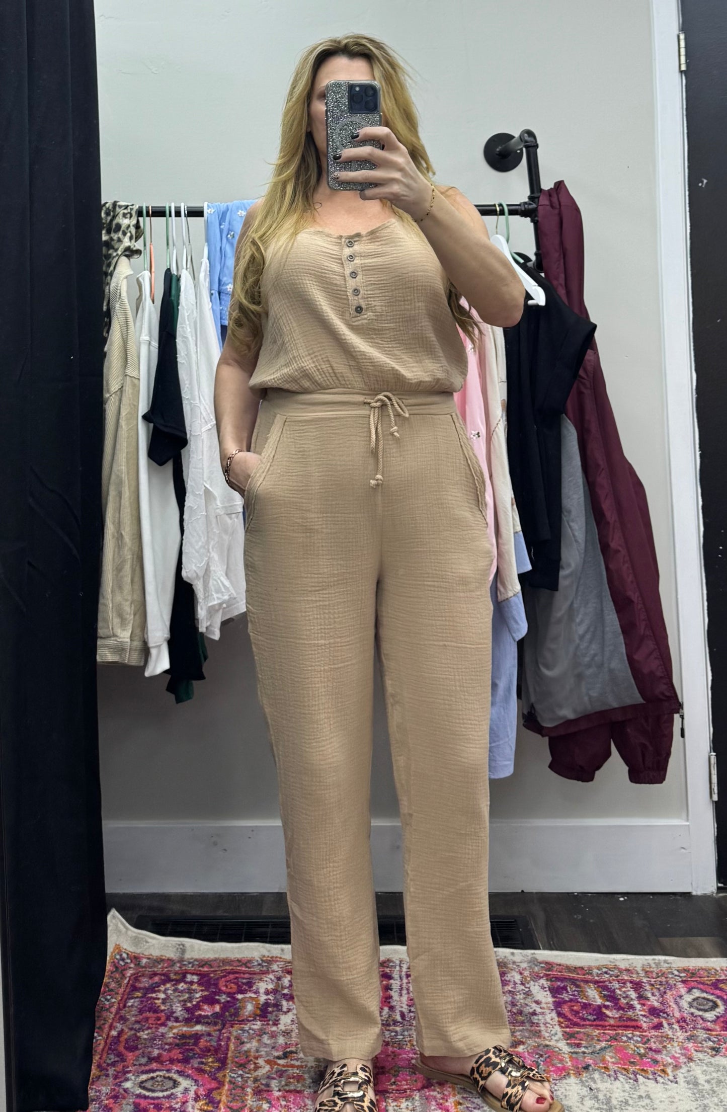 Cotton Crinkle Sleeveless Jumpsuit