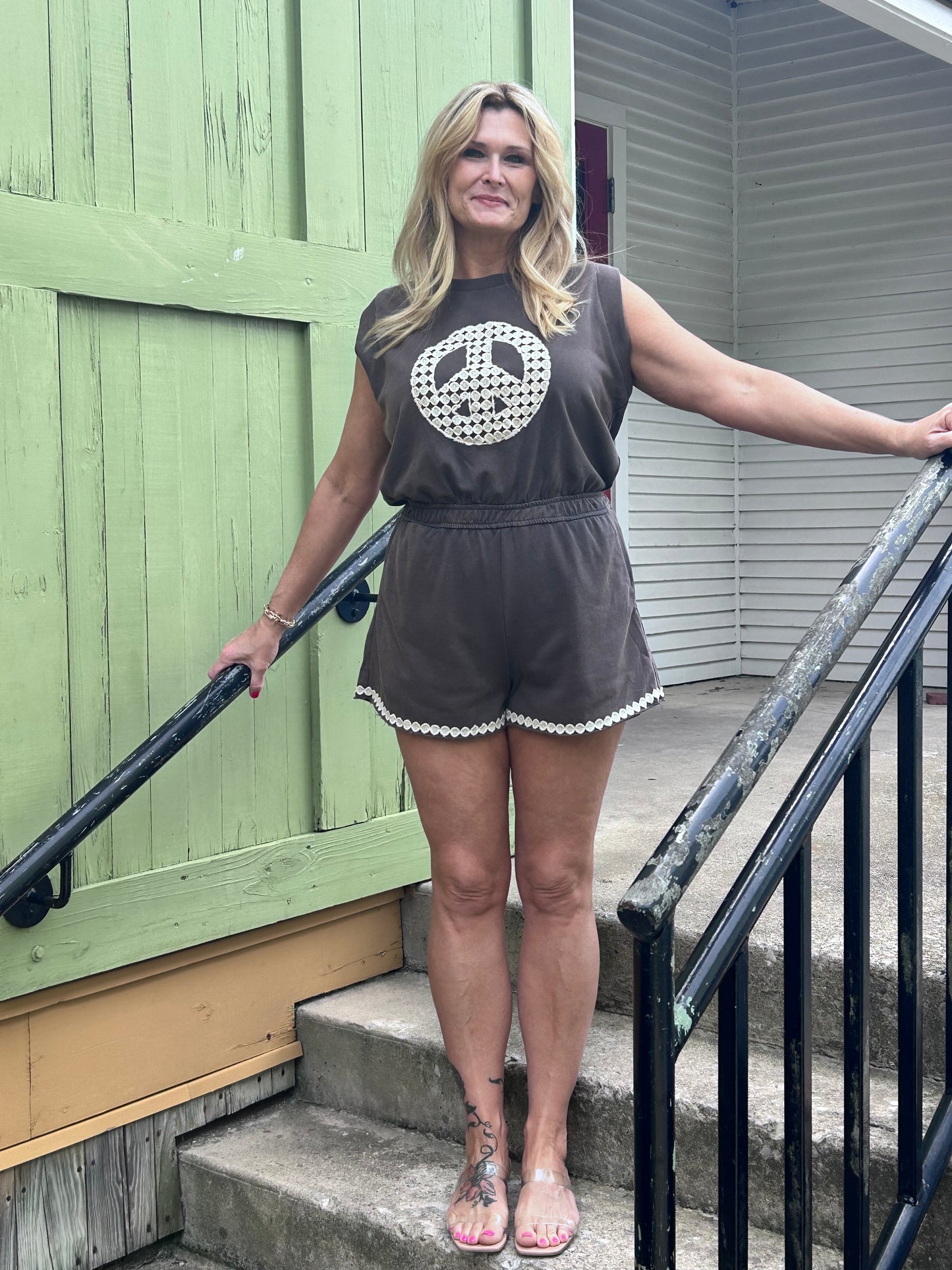 Mineral Washed Ash Olive French Terry Romper