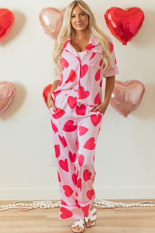 Heart Valentines Short Sleeve Pants PJ Set