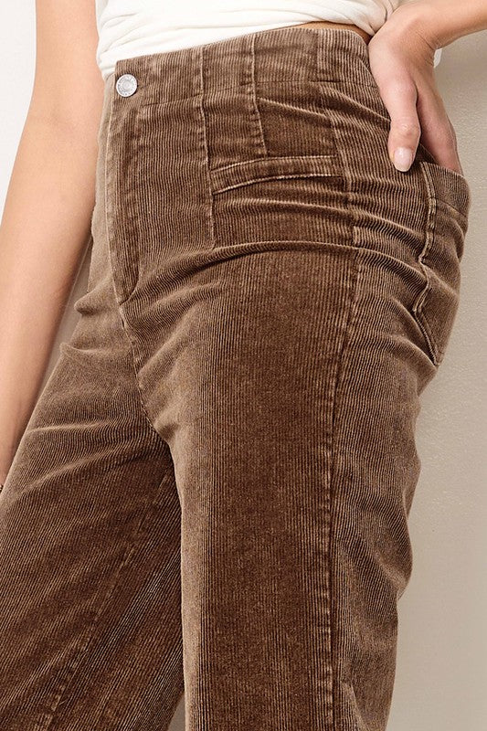 Mineral Washed Raw Edge Hemline Corduroy Pants