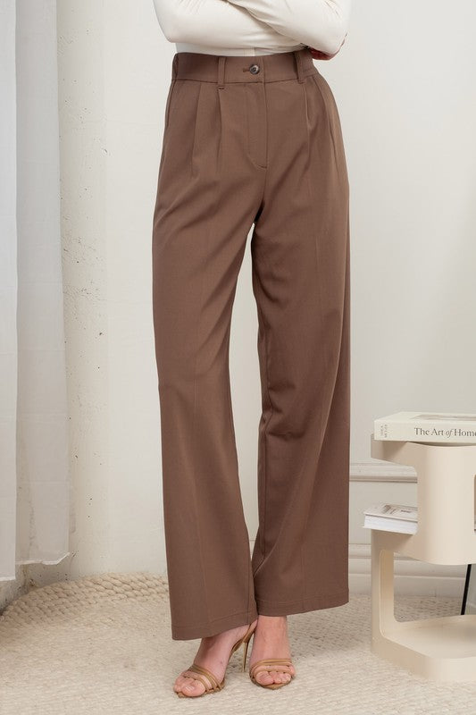 High Waist Pleated Wide Leg Dress Pants