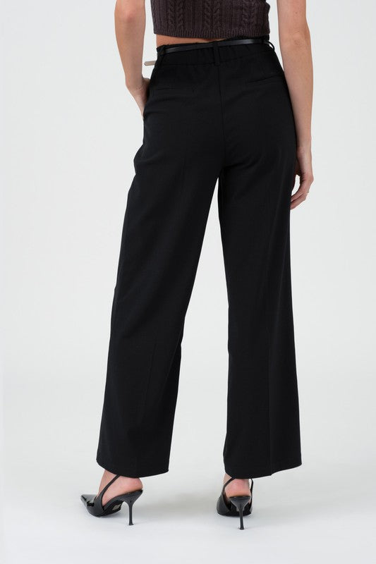 High Waist Pleated Wide Leg Dress Pants