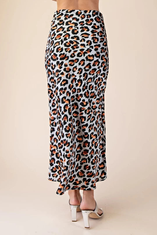 Blue Leopard Print High Waist Midi Skirt