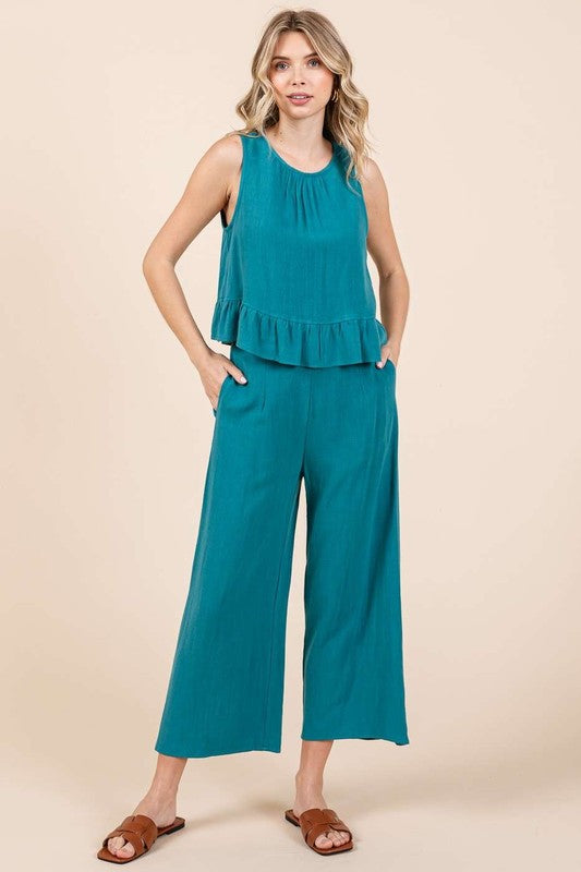Linen Ruffle Tank Top and Pants Set