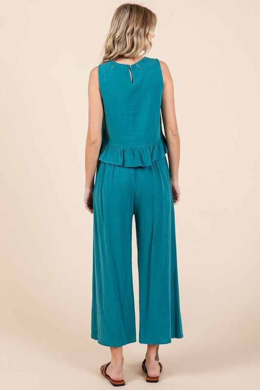 Linen Ruffle Tank Top and Pants Set
