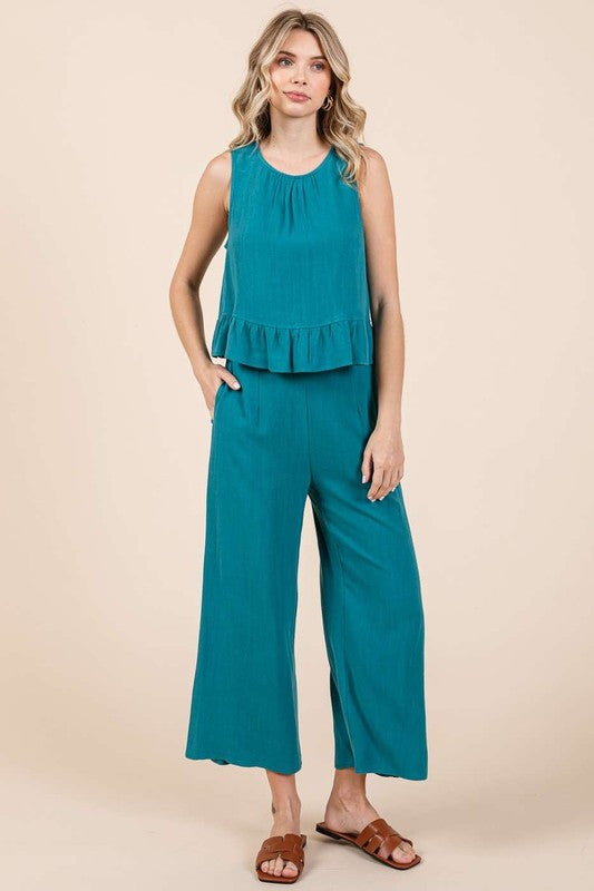 Linen Ruffle Tank Top and Pants Set
