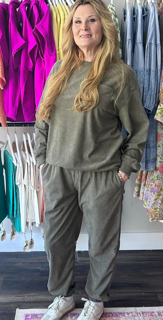 Corduroy Crewneck & Sweatpants Lounge Set