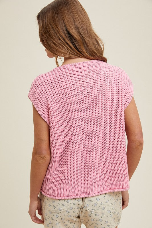 Petal Pink Dream Button-Up Sweater Knit Vest
