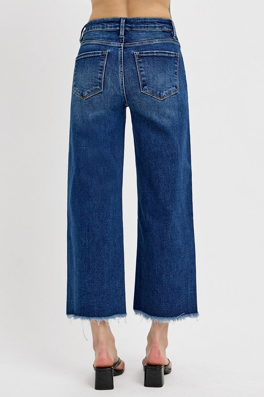 Risen High Rise Crop Wide Leg Jeans with Attached Belt