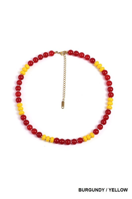 Maroon and Gold Beaded Necklace