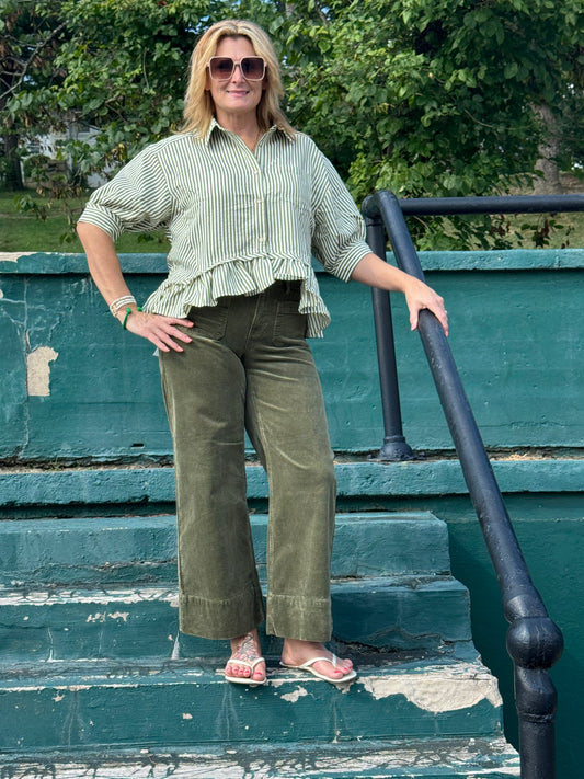 High Rise Crop Wide Patch Pocket Corduroy Pants