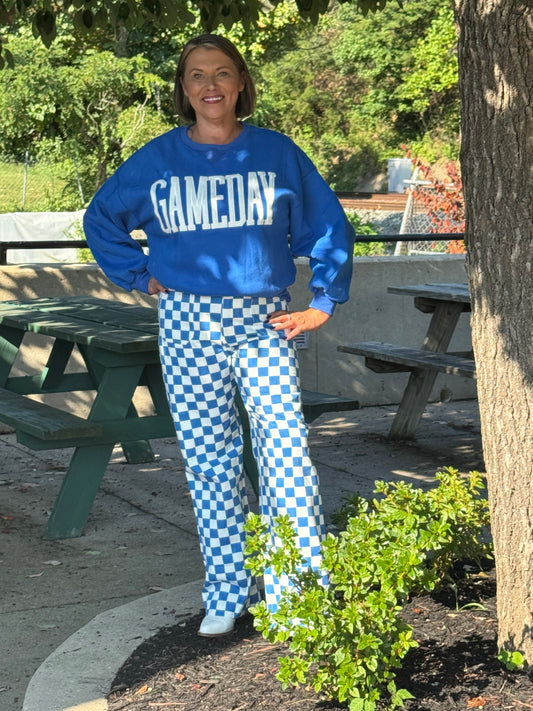 Blue & White Checkered Bottoms w/Elastic Band