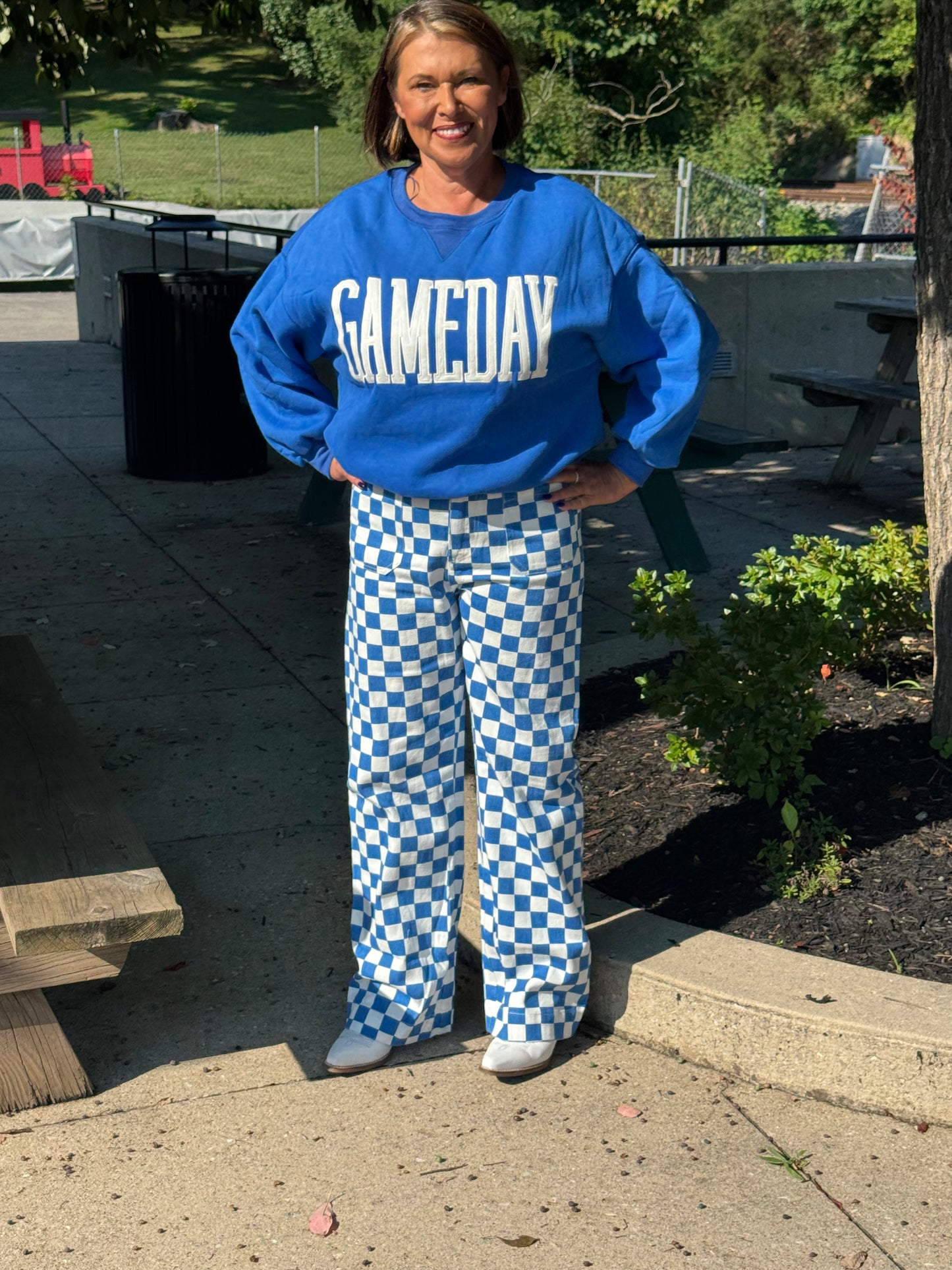 Blue & White Checkered Bottoms w/Elastic Band