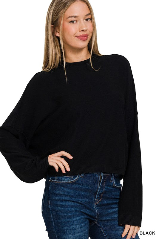 High Neck Drop Shoulder Sleeve Sweater